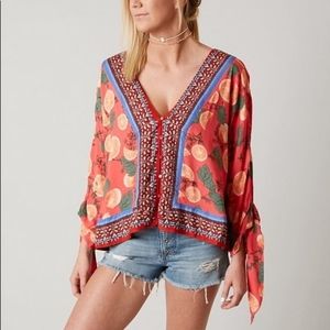 Free people rayon tie sleeve xs blouse